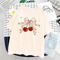 Camiseta Feminina Tendência Moda Cereja Cherry Girly Coquette Lacinho 100% Algodão