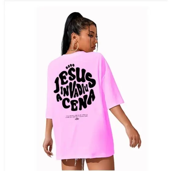 Camiseta Feminina Jesus Invadiu Camisa Streetwear Algodão