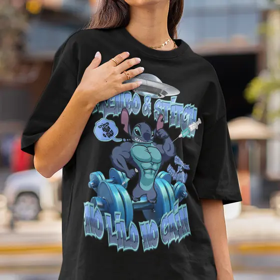Camiseta de Treino Lilo & Stitch Feminina Roupas de Treino Feminina Stitch  Academia 100% Algodão Premium