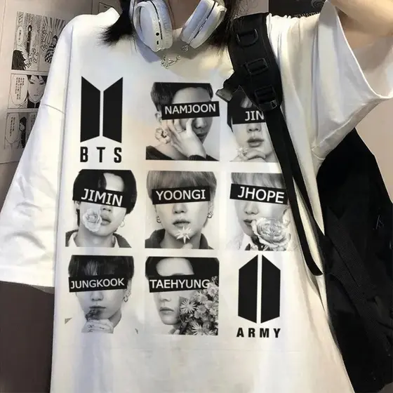 Camiseta Kpop BTS Jhope Jimin Jungkook Taehyung Yoongi Namjoon Algodão Novo Casual