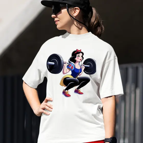Camiseta Feminina Branca de Neve Fitness Peso Academia Treino Crossfit Blusão