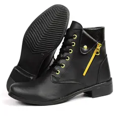 Bota Feminina Coturno Casual Cano Curto Detalhe em Zipér Modelo Clássico