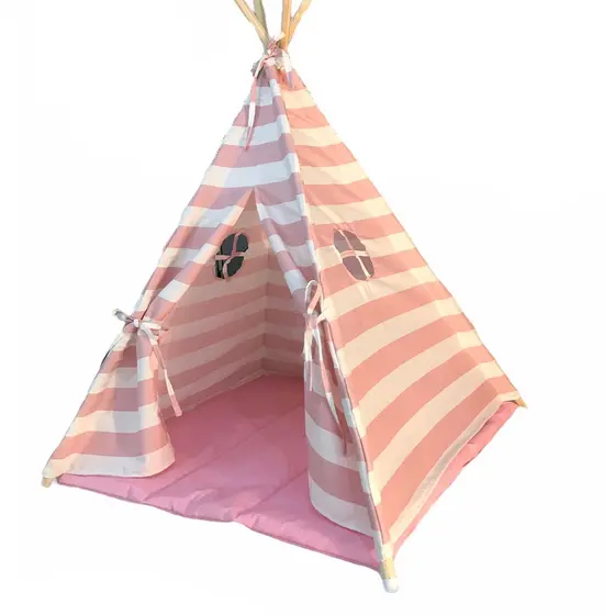 Cabana Infantil Completa Barraca 90x90x120 Rosa Listrado