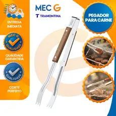 Pegador de Churrasco Grande Para Carne 47cm Cabo de Madeira Aço Inox Tramontina