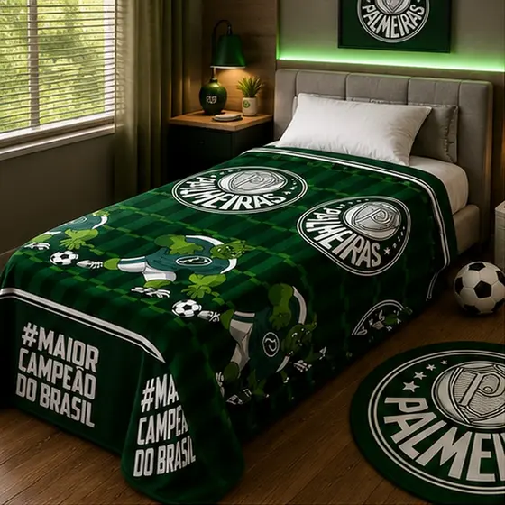 Cobertor Solteiro Palmeiras Manta Microfibra Soft Antialérgico 1,50x 2,00m Presente Torcedor Jolitex