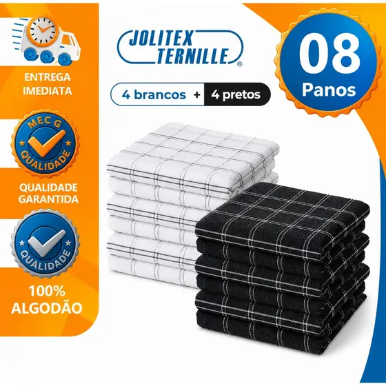 8 Pano de Prato Copa Atoalhado Felpudo Cozinha 40x65cm 100% Algodão Branco Jolitex