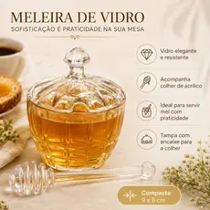 Meleira Açucareiro de Vidro Delicado com Colher de Acrílico Mesa Posta Cristal