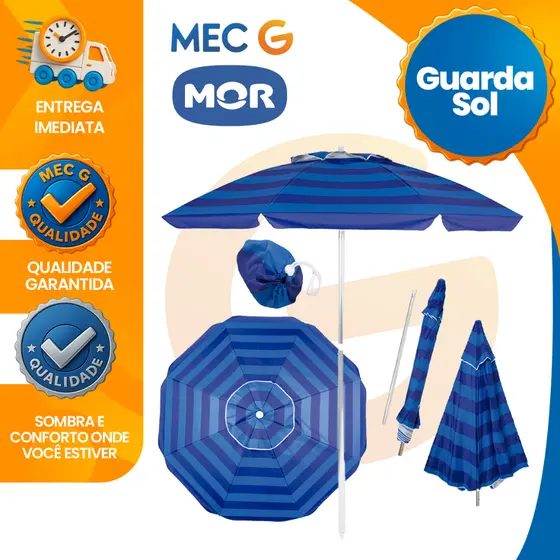 Guarda Sol Grande Articulado Praia Piscina Grande Haste Alumínio Azul FPS 100 Mor