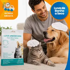 Luva de Banho a Seco Descartáveis Umedecidas  Para Pet Higienização 6 Unidades