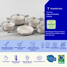 Jogo de Panelas Tramontina Veronese Cêramico e Aluminio Bege 5 Peças Antiaderente