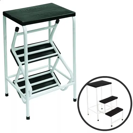 Banqueta Escada 3 Degraus Metal Dobrável Reforçada Até 110kg
