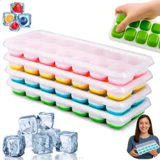 Kit 1/2/3/4 Forma De Gelo Fundo Silicone 14 Cubos Tampa Rígida