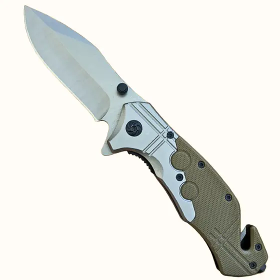 Canivete Tático Dobrável L00717M/V Aço Inox 20cm Cabo Esverdeado Militar Lamina Lisa Pesca Trilha