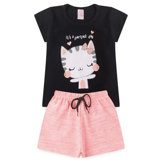 Conjunto Infantil Menina Baby Look e Short Feminino Verão Algodão l41