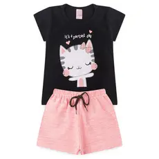 Conjunto Infantil Menina Baby Look e Short Feminino Verão Algodão l41