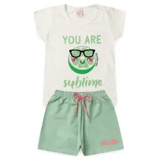 Conjunto Infantil Feminino Verão Baby Look E Shorts Estilosa Tendência L84