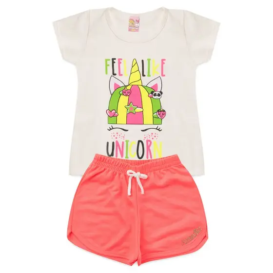 Conjunto Infantil Menina Roupa de Criança Feminina Short e Baby look Barato L33