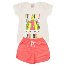 Conjunto Infantil Menina Roupa de Criança Feminina Short e Baby look Barato L33