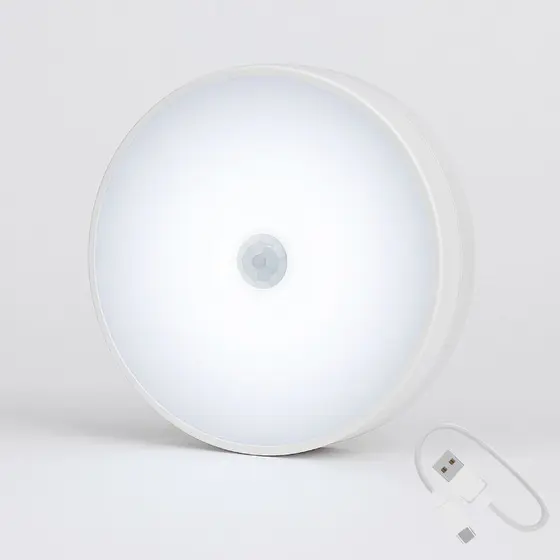 Luminária Led Mini USB Redonda para Armários Recarregável Com Sensor de Presença