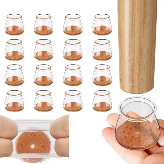Kit 16 Protetores de Piso Silicone com Feltro para Cadeiras e Móveis Antirrisco Redutor de Ruído