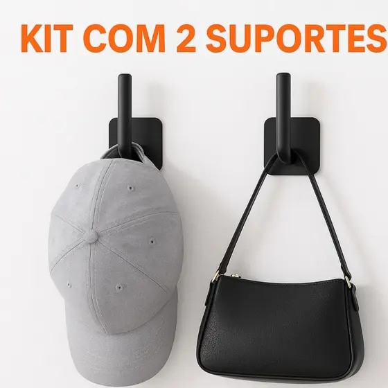 Organizador De Bonés Parede Sem Furadeira Kit 2 Suportes Adesivos Gancho para Pendurar