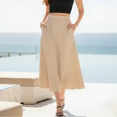 Saia Longa Feminina Evangélica Casual Moda Com Bolsos Solta Festa Culto Igreja Modelo Lápis