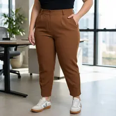 Calça Feminina Plus Size Alfaiataria Modelo Cenoura Com Cinto Tradicional Diversos Modelos Casual