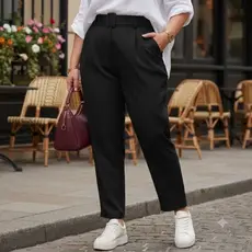Calça Feminina Plus Size Alfaiataria Com Cinto Elegante Trabalho Escritório Casual Social G1 G2 G3