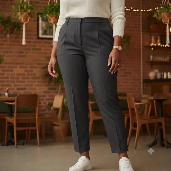 Calça Feminina Plus Size Alfaiataria Moda Social Cintura Alta Barra Reta Com Bolso G1 G2 G3
