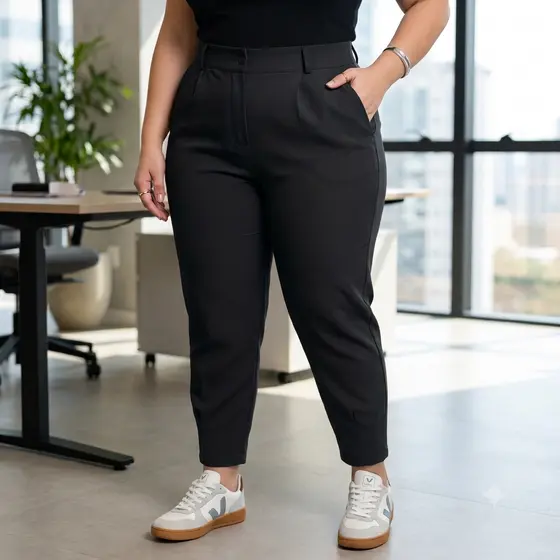 Calça Alfaiataria Feminina Modelo Cenoura Plus Size Moda Estilo Casual Básico Elegante
