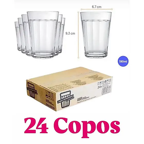 Jogo de Copos Americano Tradicional 190ml com 24 peças Nadir
