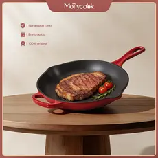 Mollycook Frigideira De Ferro Esmaltado Indução 27cm Antiaderente Frigideira Vermelho