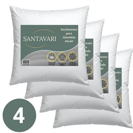 Kit 4 Enchimentos de Almofada 40x40 – Fibra Siliconada com Capa TNT 40g