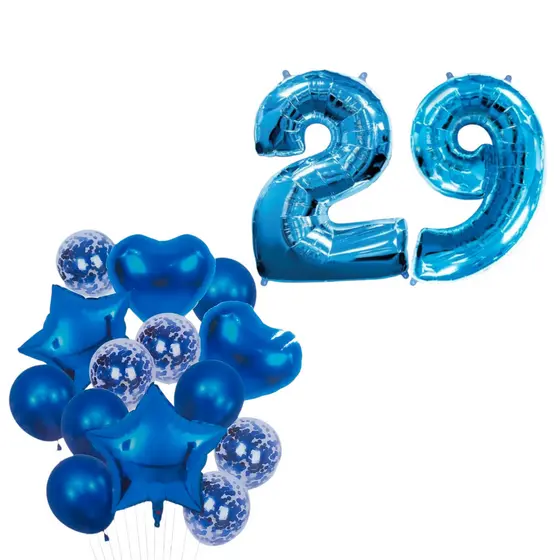 Kit Decoração Azul Buque Metalizado Balão 14 Peças + 2 Números