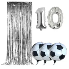 Kit 3 Balão metalizado de Bola de futebol de 22" + 2 Números 40 cm + 1 Cortina Prata 2x1m