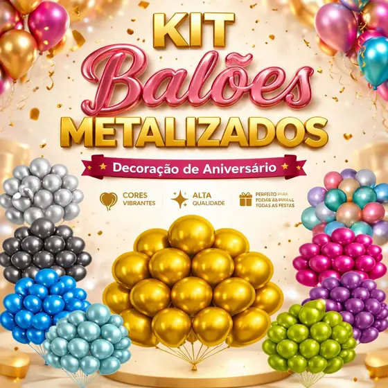Kit 50 Balão Bexiga Decoração De Festa Metalizada Metalizada