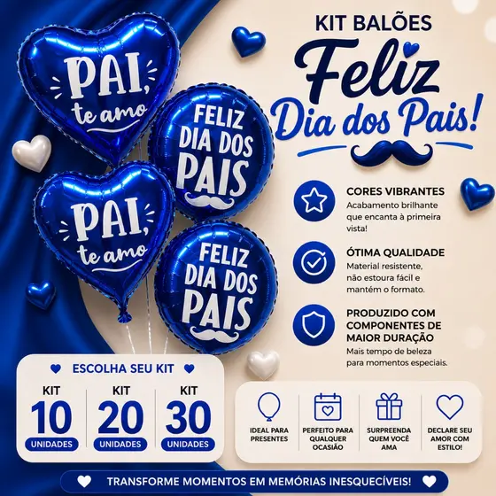 Kit Balões de Coração Pai Te Amo Azul