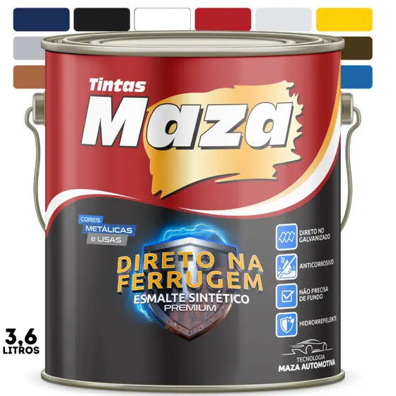 Tinta Esmalte Direto na Ferrugem 3,6 Litros Maza Cores Lisas e Metalicas