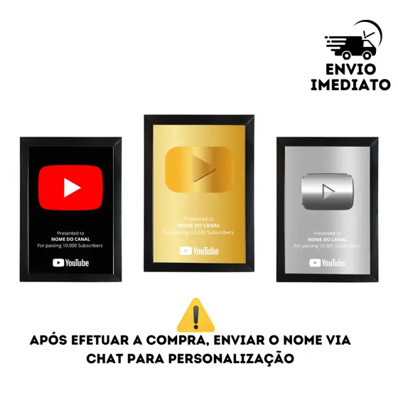 Quadro Placa Youtube Personalizado 1000 5000 10000 Inscritos Envio Imediato