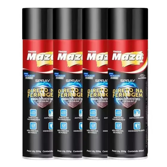 Kit 4 Spray Tinta Para Portão Enferrujado Ferro Esmalte Sintético Direto na Ferrugem 250g/400ml Maza