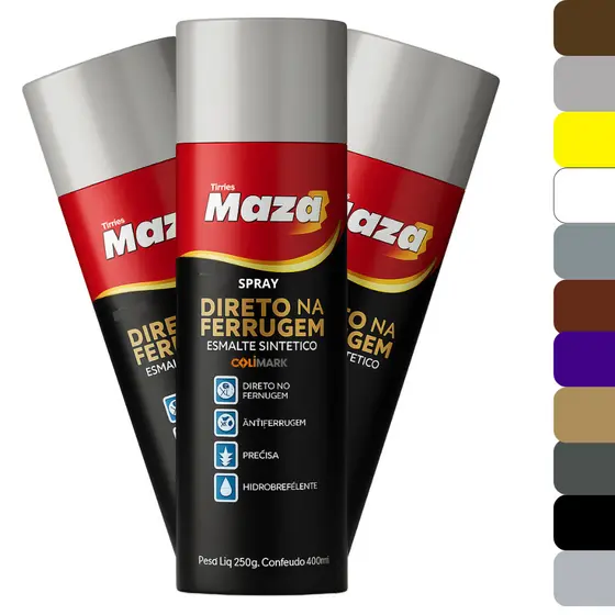 Spray Direto na Ferrugem Tinta Para Portão Enferrujado Ferro Esmalte Sintético 250g/400ml Maza