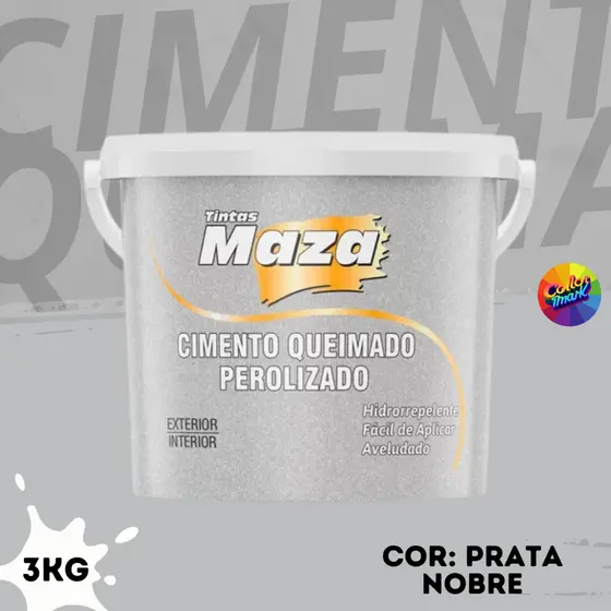 Efeito Cimento Queimado Perolizado Decorativo 3kg Cor Prata Nobre Efeito Aveludado Uso Interno e Externo Maza