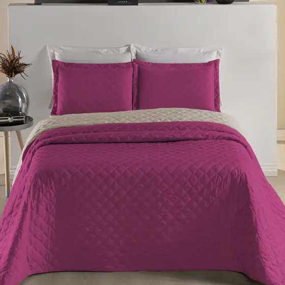 Kit Cobre Leito Realeza Cama King Colcha Dupla Face 03 Peças Pink com Avelã