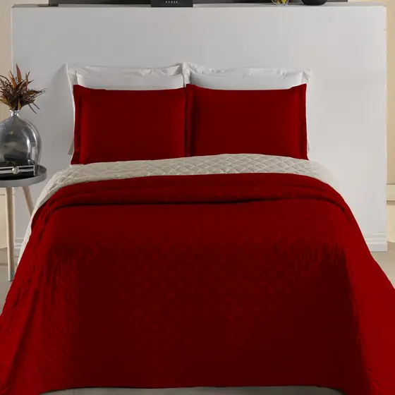 Cobre Leito Realeza Cama King Colcha Dupla Face 3 Peças Vermelho Com Bege