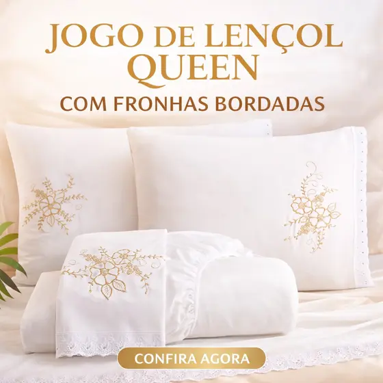 Jogo de Lençol Veneza Cama Queen Com Lese e Bordado 3 Peças para o Dia a Dia Cores