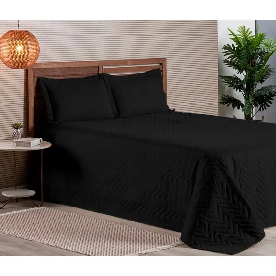 Kit Cobre Leito Pratic Cama Queen 3 Peças Matelado Preto