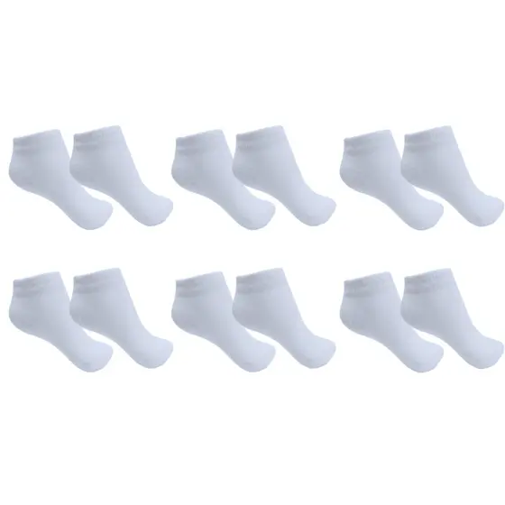 Meias Infantis Cano curto Branca Kit com 6 Pares 10-12 Maciez Poliester Elastano