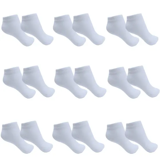 Meias Infantis Cano curto Branca Kit com 9 Pares 10-12 Maciez Poliester Elastano