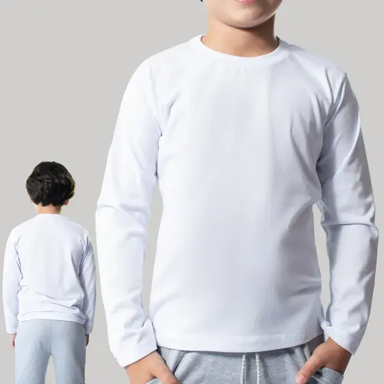 Camiseta Infantil Manga Longa Lisa Menino Menina Algodão Confortavel Dia a Dia Branca Alta Qualidade