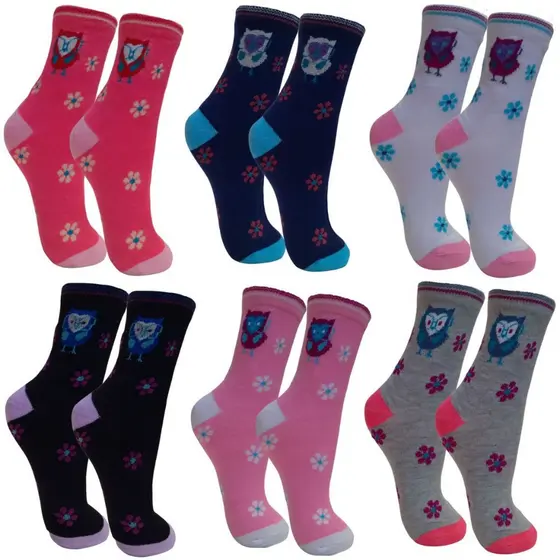 Kit com 3/6/9 ou 12 Pares de Meias Feminino Coloridas Cano Longo Juvenil Tamanho Único 31-35